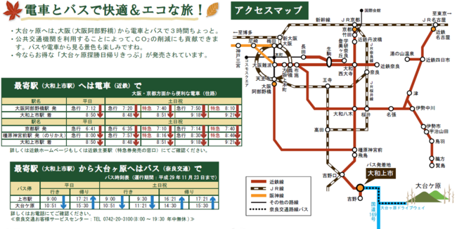 大阪、奈良から大台ヶ原までの公共交通機関のご紹介になります。